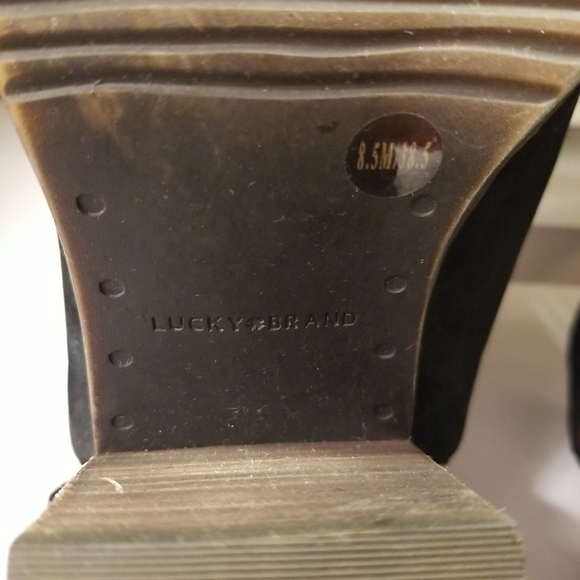 Lucky Brand Odenah Leather Suede Block Heels Booties Peep Toe Size 8.5M - Picture 7 of 10